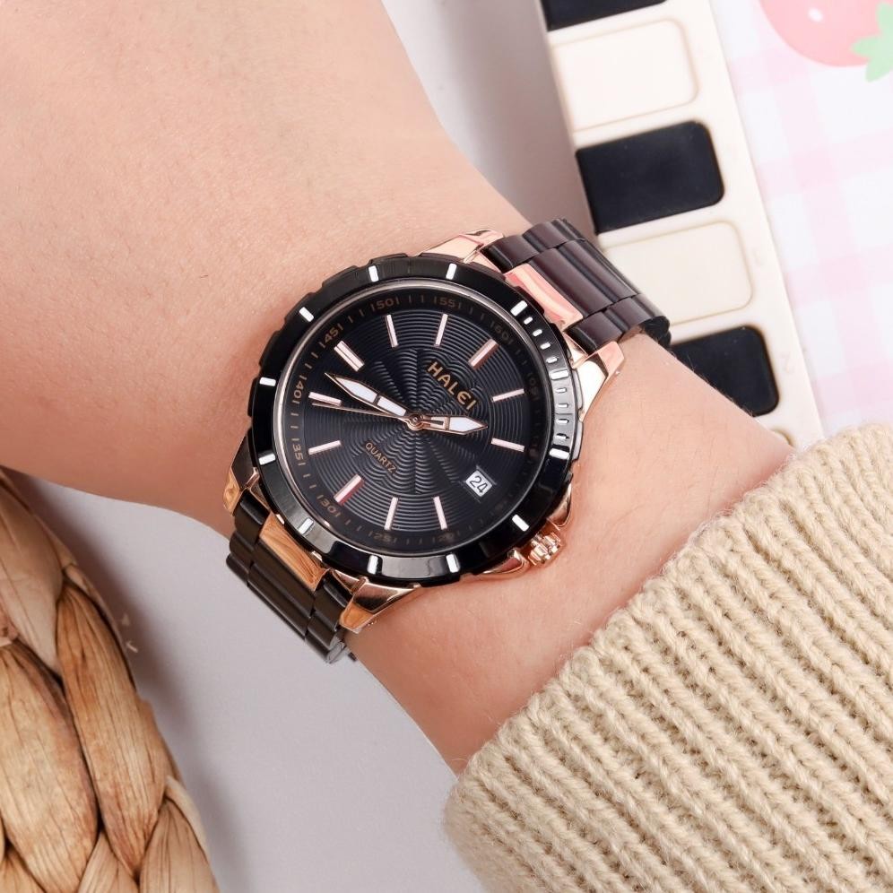 Halei 8033 L Jam Tangan Wanita Halei Original Fashion Tanggal Rantai Stainless Anti Air Japan Mov
