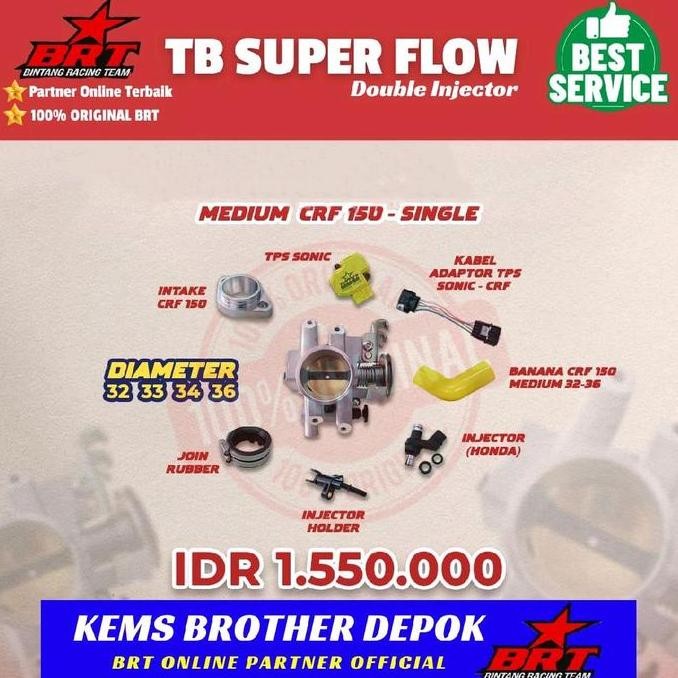 TB BRT THROTTLE BODY CRF BRT ORINAL 100% SUPERFLOW DOUBLE INJECTOR MOTOR