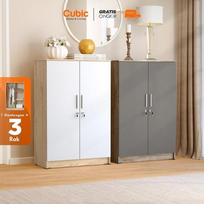 Cubic Lemari Kecil Minimalis / Almari Pakaian 2 Pintu / Luna Bl 121