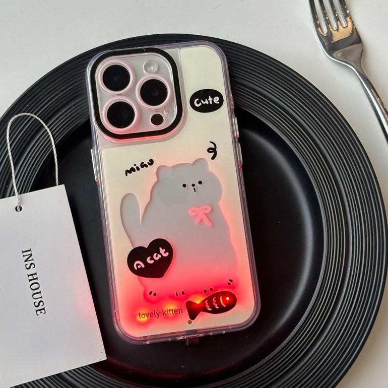 ASLI CASE LED IPHONE MOTIF PUPPY & KITTEN - CASING HP WARNA-WARNI CUTE IPHONE 11-16
