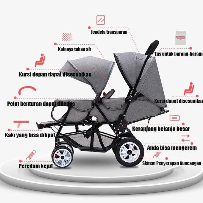 Lalamei Stroller Kembar Stroller Baby Kereta Stroller Twin Bayi Double Stroller Kereta  Dorongan