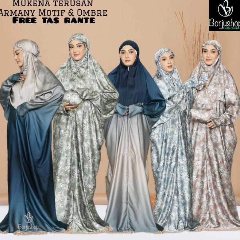 BORJUSHOP - Mukena Terusan Armany Sutra Silk Premium Motif Bunga Tulip Jumbo Mukena Dewasa Sutra Sil