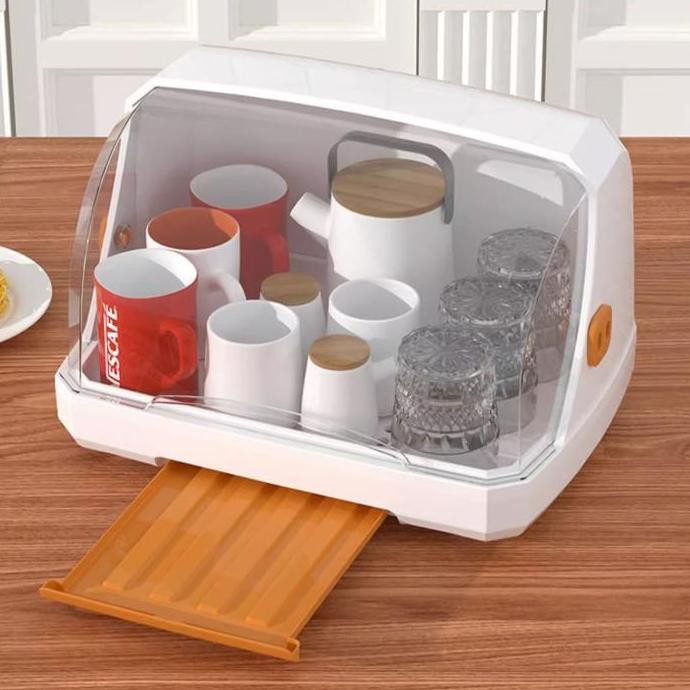 BISA COD H6435 Rak Piring Plastik Dengan Tutup / Rak Penyimpanan Piring Mangkok tf