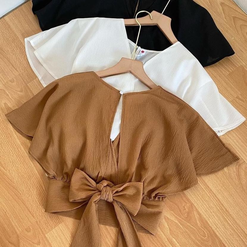 OUTFIT SALE - Bow Back Cardi Femei Outer Crop Korean Premium Beautycrepe Fit L Outerwear Outher Blou