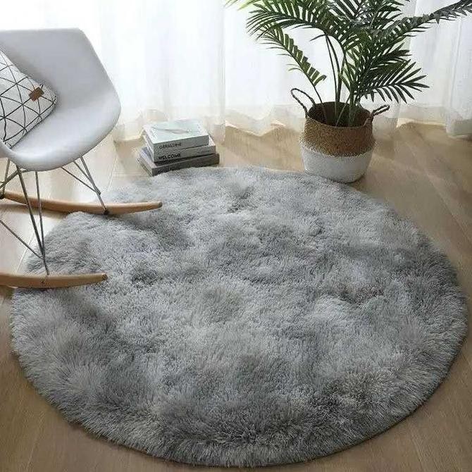 Karpet Bulu Model Bulat - hijau - 80cm,