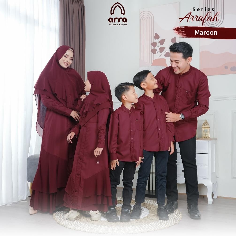 ARRA - Sarimbit Keluarga Series Arafah (Gamis, Koko, Khimar) Warna Maroon Bahan Toyobo Fodu AST