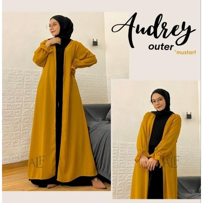 Audrey Long Outher Cardigan Ceruty Babydoll/ Outher Panjang Kardigan Muslim Wanita Terbaru/ Baju Lua