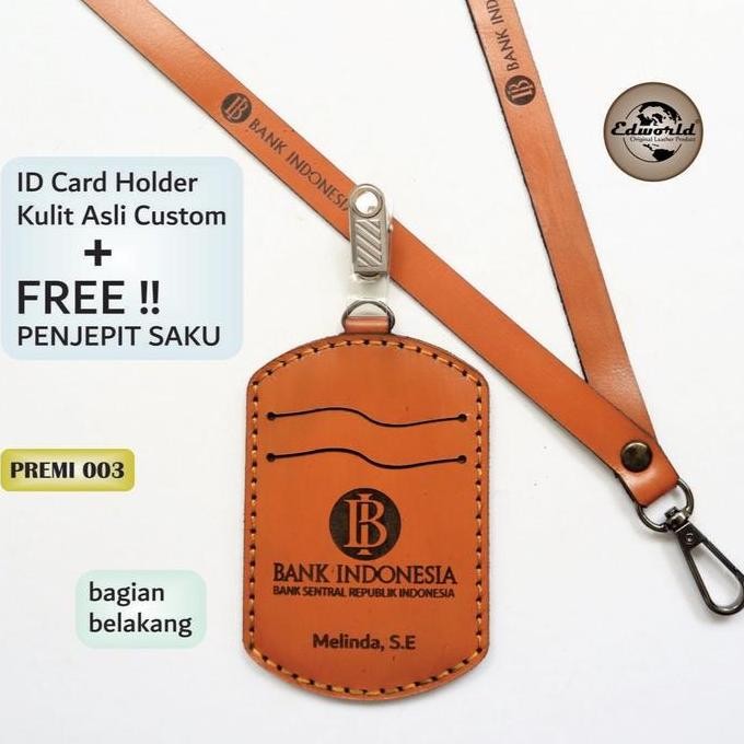 

Nametag Holder Oval Kulit Asli Custom + Free Penjepit Saku