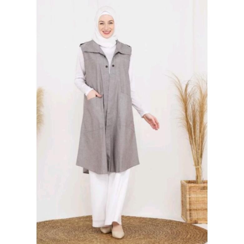 OUTER ROMPI VEST PANJANG ATASAN WANITA MUSLIMAH, TERLARIS BAHAN OXFORD TEBAL HALUS AST
