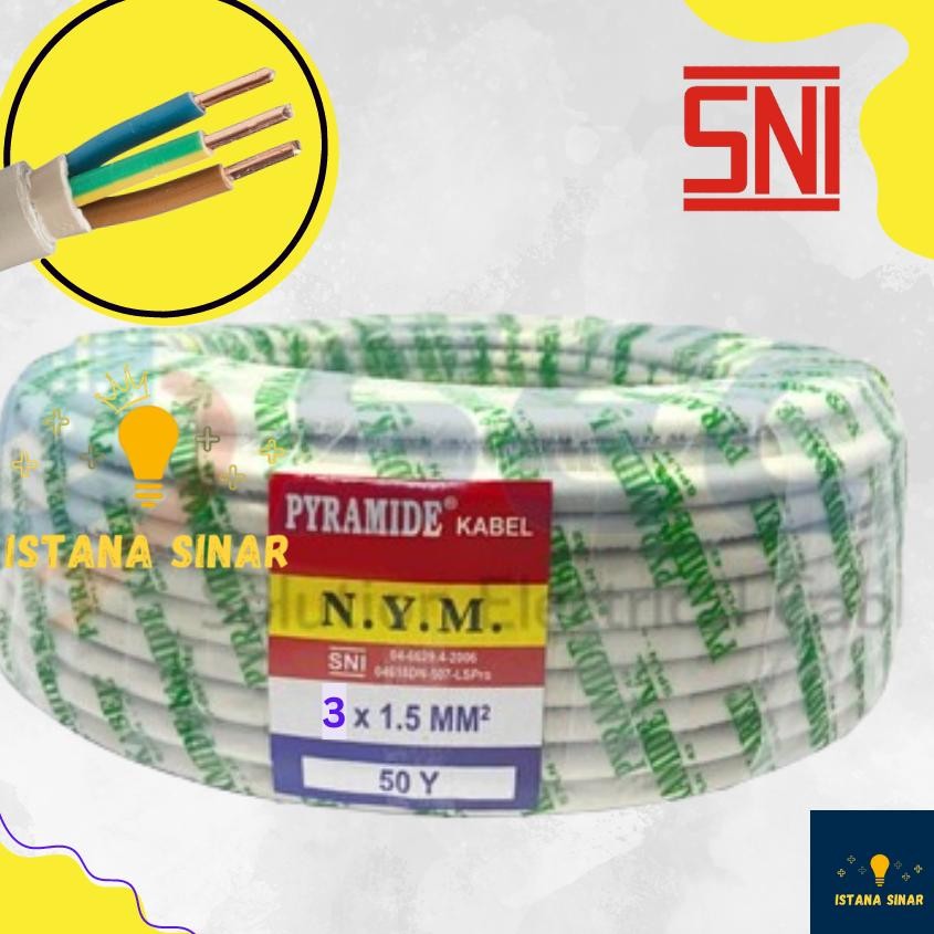 Kabel NYM 3 x 1.5  Pyramide Shoji kabel Listrik / Kabel tembaga / Kabel kawat 1 Roll SNI