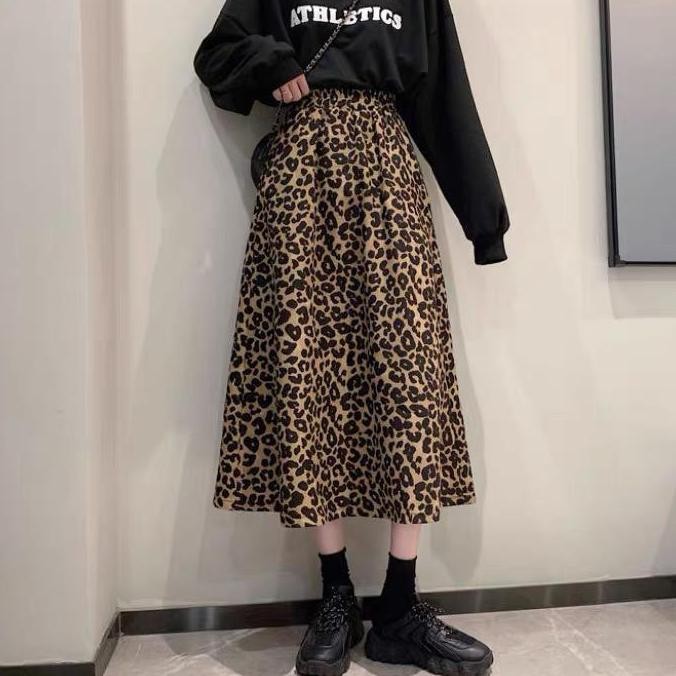 Rok Leopard Long Skirt Wanita / rok macan / rok korea style Karet Panjang gm