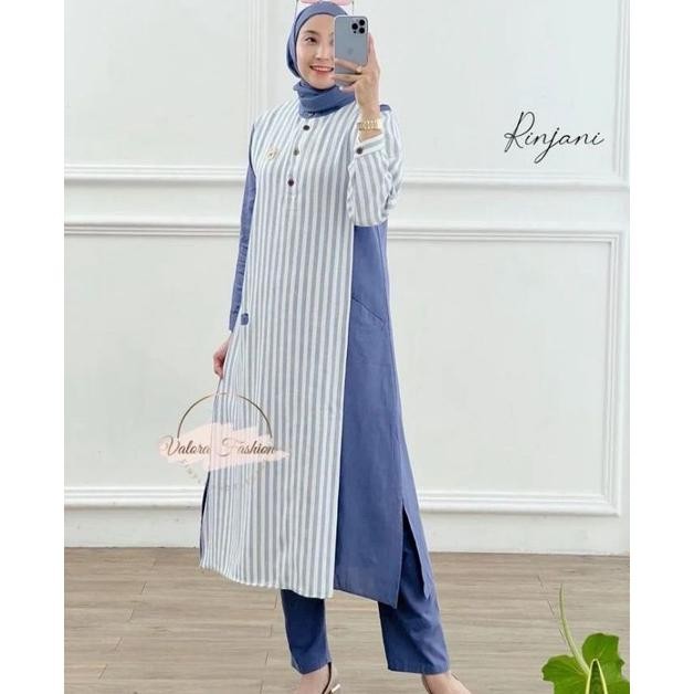 Rinjani Set Blue / Setelan Tunik Kekinian / Set Tunik + Celana / Long Tunik + Celana Semi Kulot / Tu