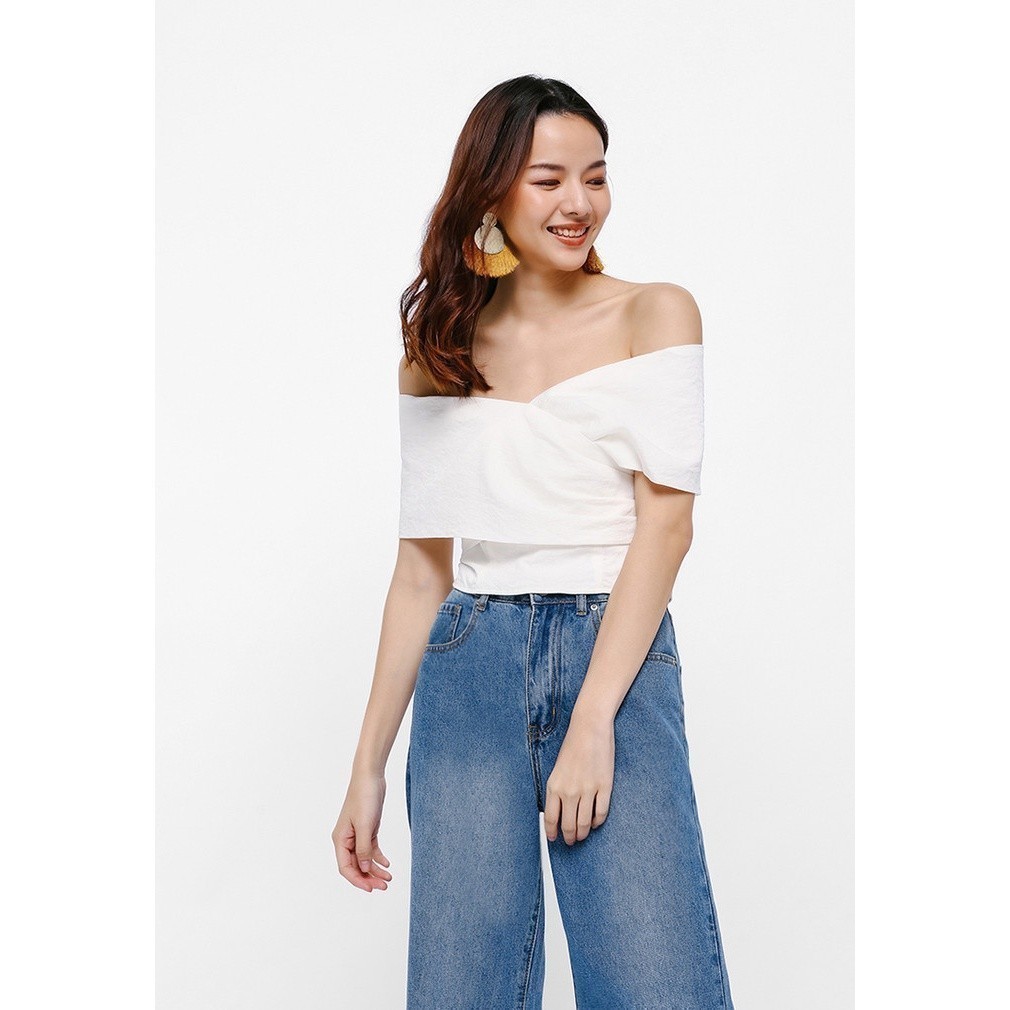 Love, Bonito - Tyara Off-Shoulder Foldover Top - White