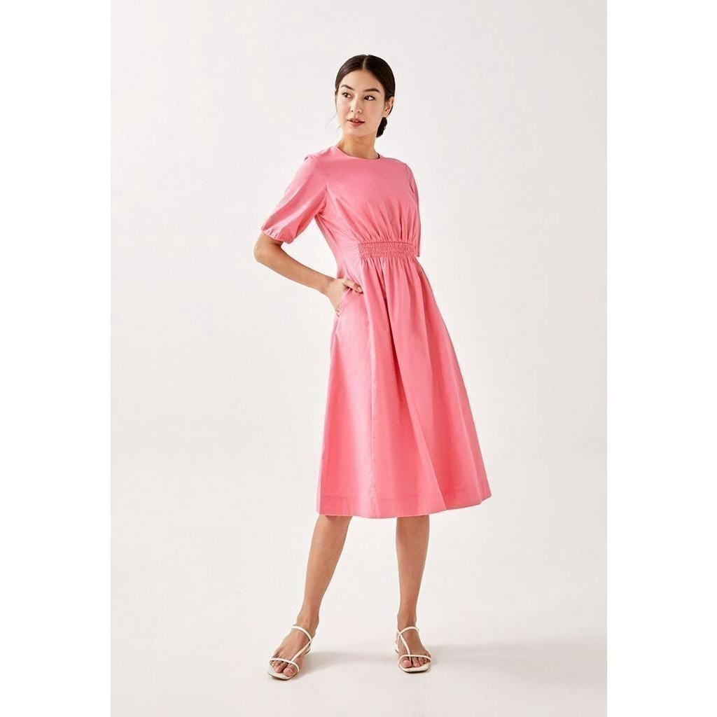 Love, Bonito - Fiorela Puff Sleeve Midi Dress - Pink