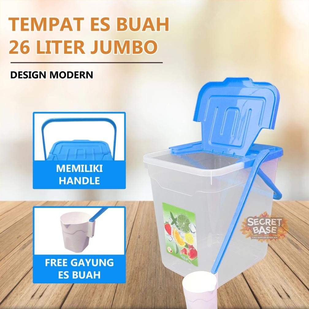Toples Es Buah 26 L - Wadah Tempat Es Buah Besar Bonus Gayung Panjang Jualan Jus Capcin Juice Coklat
