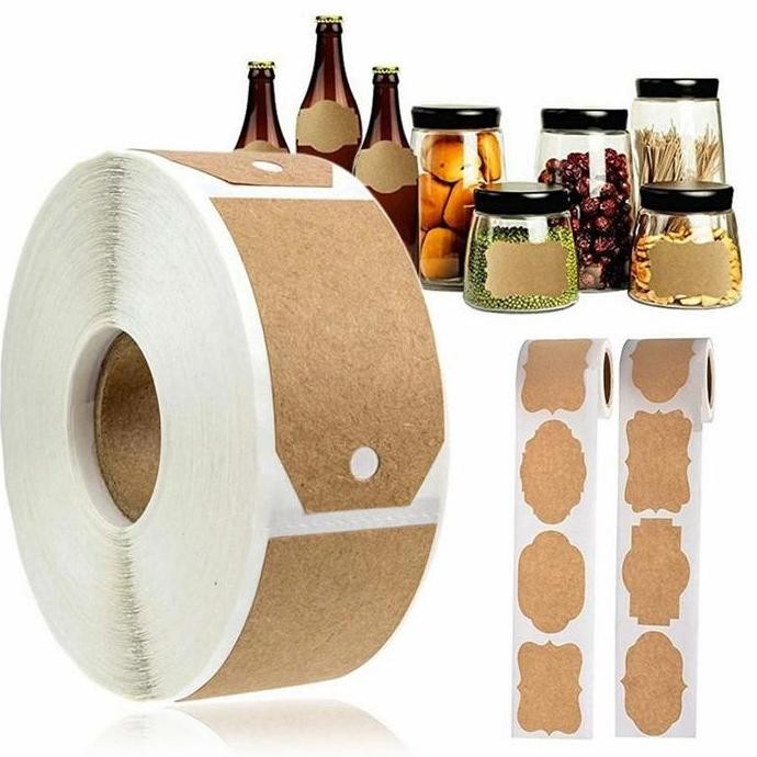 

300pcs / Roll Stiker Label Kosong Bahan Kertas Kraft Untuk Hadiah Ulan