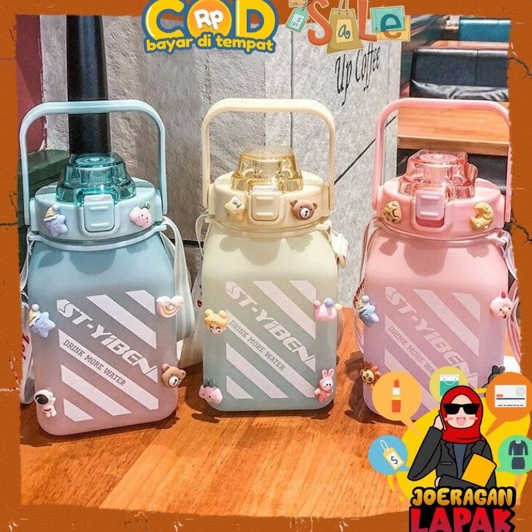 Botol Minum Kotak Gradasi Viral Bonus Hiasan Stiker 2D 3D Tumblr Bottle Baru