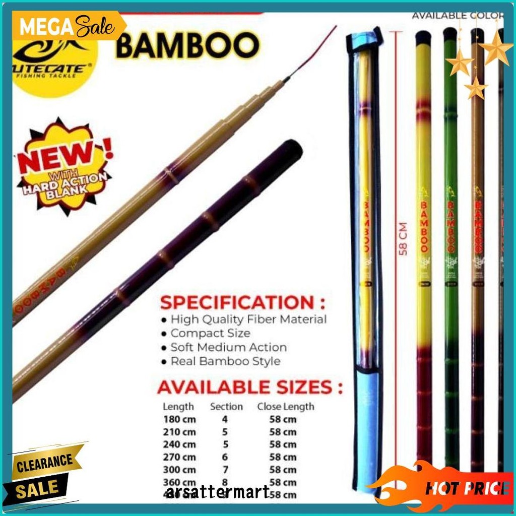 Joran Pole/Tegek Utecate Bamboo 240 Diskon Setengah Harga