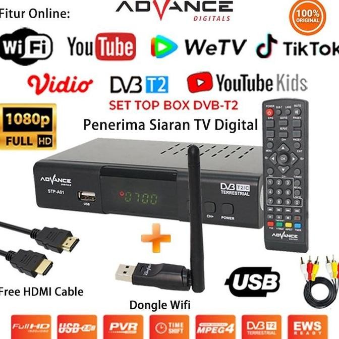 TERLARIS - Paket Advance STB Set Top Box TV Digital Receiver DONGLE DAN HDMI RCA HDMI