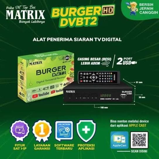 NEW STB DVBT2 Matrix Apple Burger Matrix Hijau Receiver Sinyal TV Digital