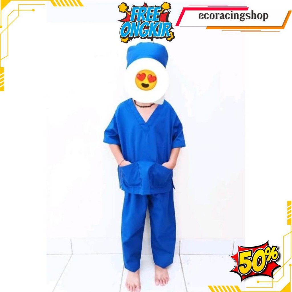 Baju Profesi Dokter Anak Tangan Pendek - Baju Dokter Kecil - Kostum Profesi Anak Sd / Tk Bisa Cod