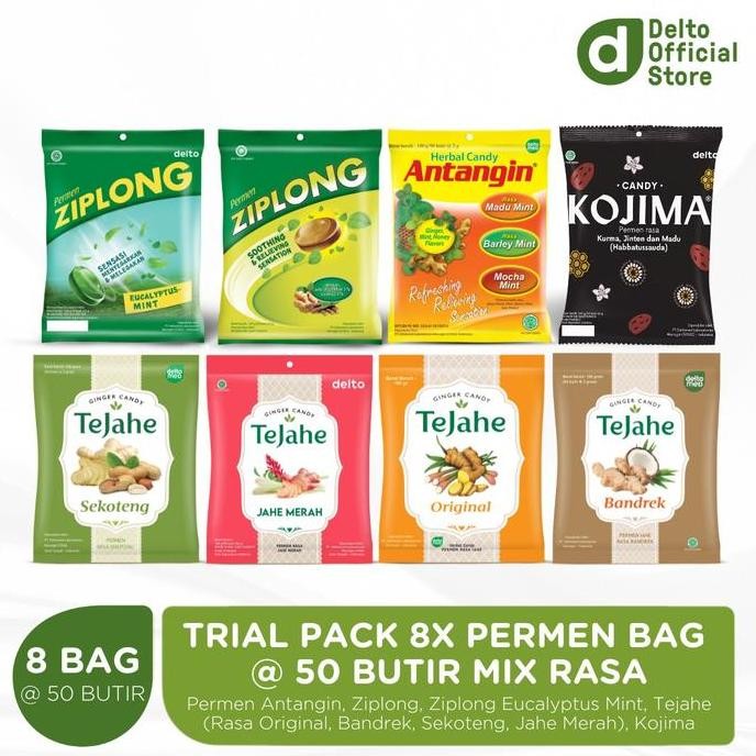 

Trial Pack 8X Permen Bag 50 Butir Mix (Antangin Kojima Tejahe Ziplong) ts