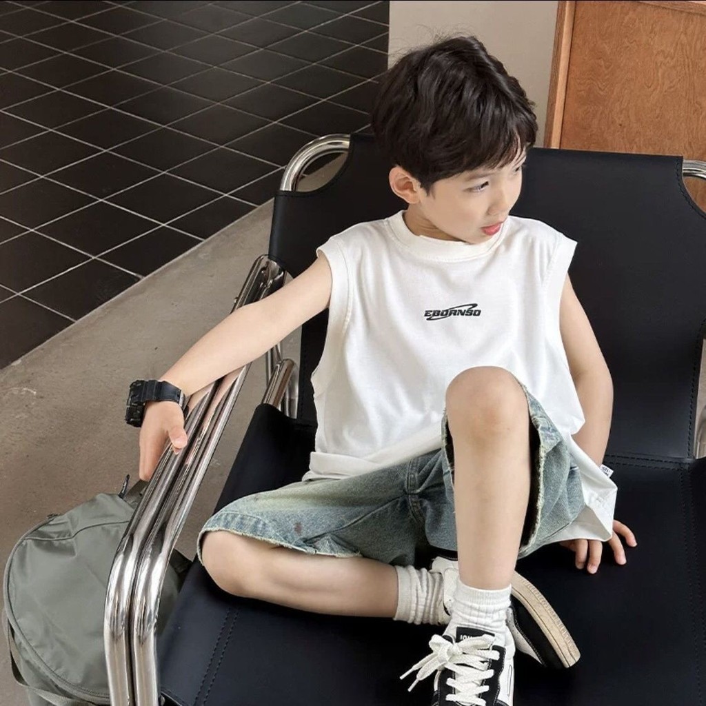 【Little Pea】【COD】Rompi katun anak-anak, Kaos tanpa lengan untuk anak laki-laki, Pakaian musim panas 