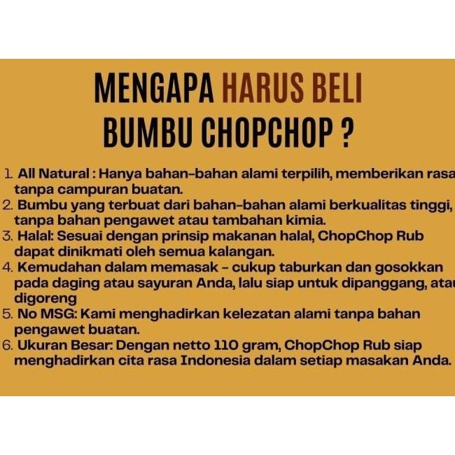 

Chopchop Special Mix Rub Spicy Bumbu Marinasi Rendah Kalori 110gr Masakan Instan GT