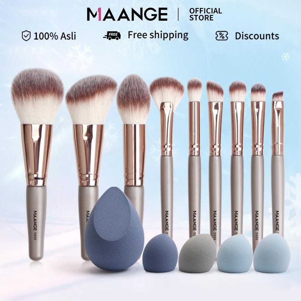 

baru maange 9 pcs kuas makeup + spons - brush set concealer, foundation & blending