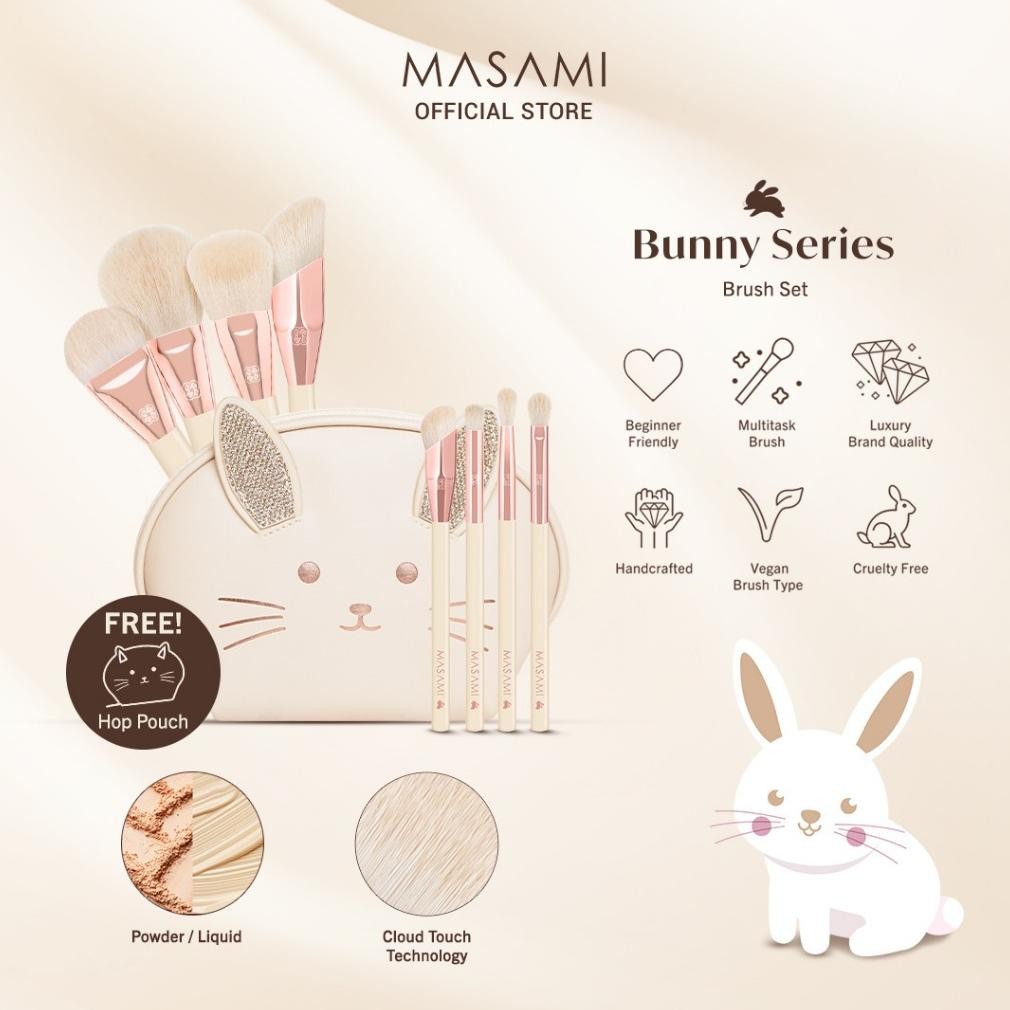 

baru masami bunny brush set + pouch - paket kuas makeup travel cute & lembut