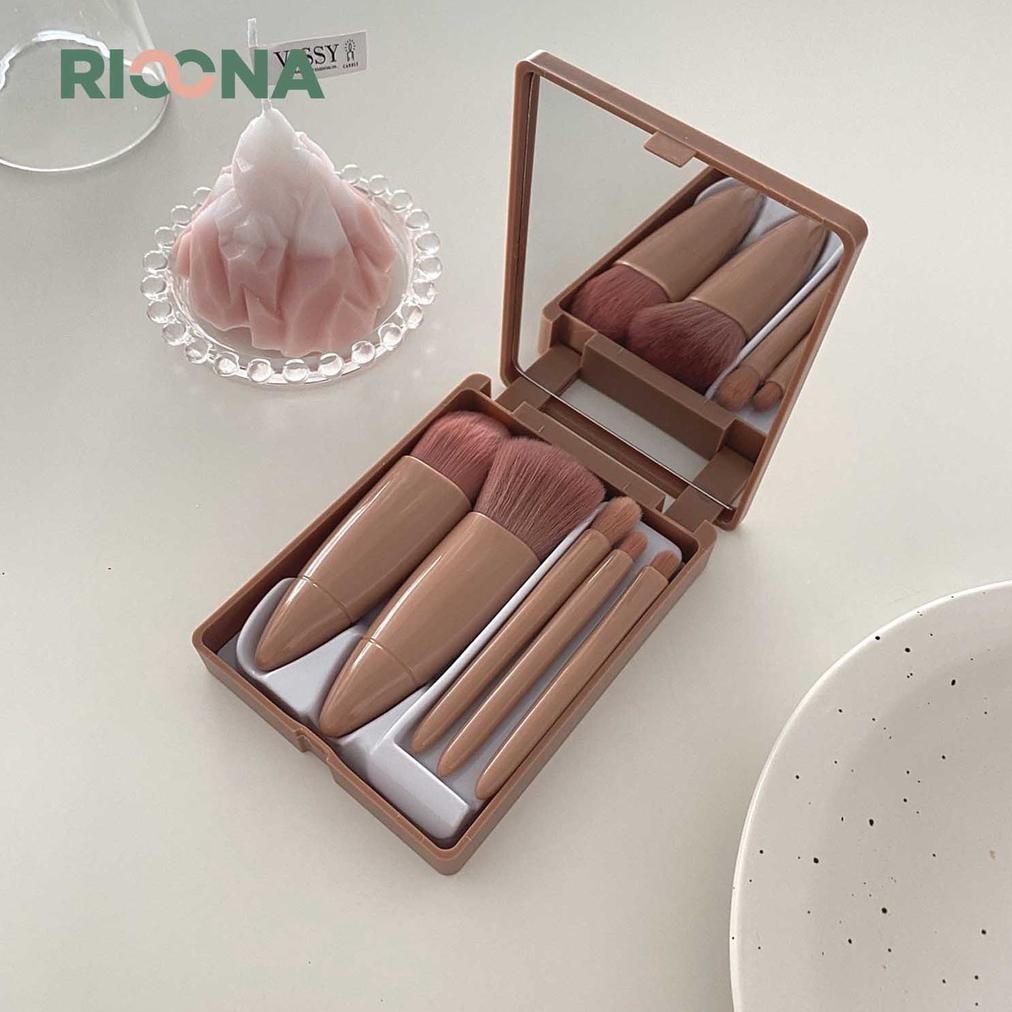 

baru make up brush set portable + cermin - kuas kosmetik wajah dan mata