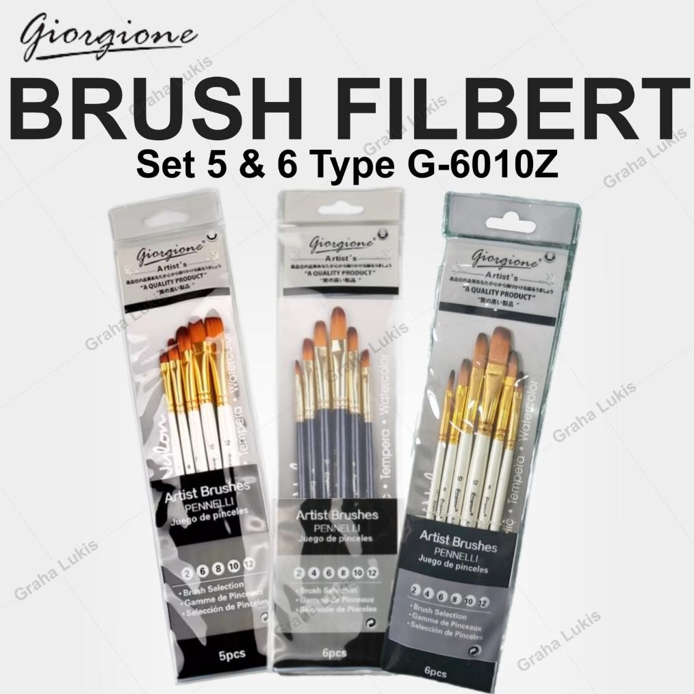 

baru giorgione kuas set filbert g-6010z - isi 6 / 5pcs kuas lukis filbert artistik