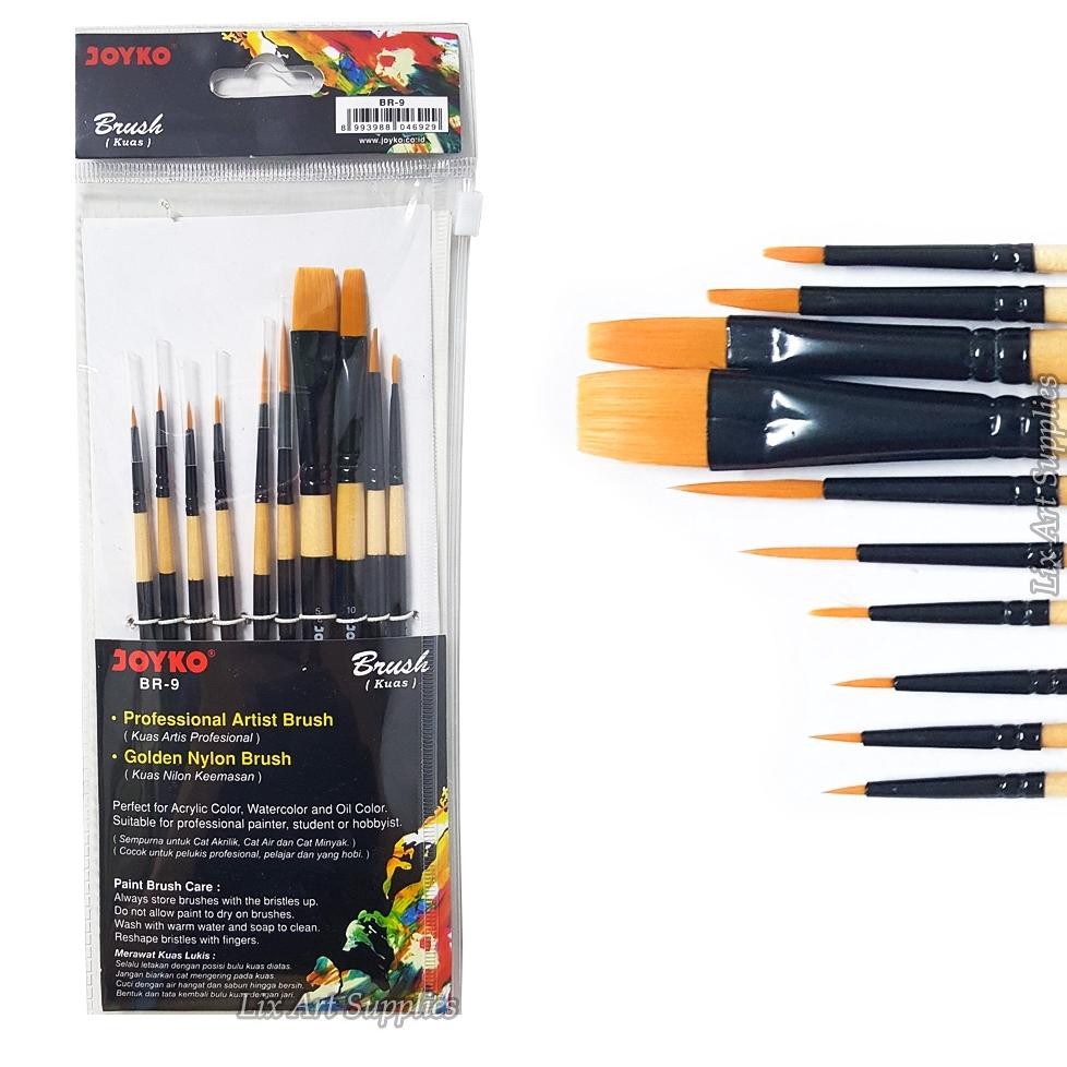

baru joyko br-9 kuas lukis set 10pcs - brush set nylon untuk melukis & diy