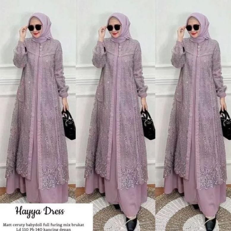Jz_12 Gamis Brokat Pesta Wanita Muslimah Terbaru 2023 / Dress Hayya / Gamis Wanita Bahan Ceruti Baby