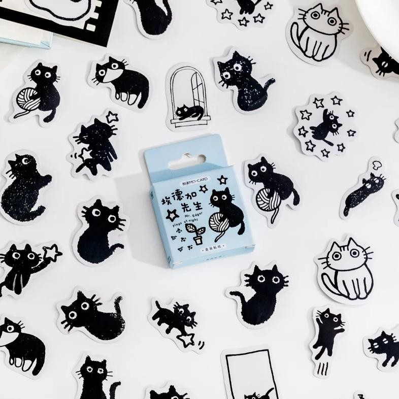 

45pcs Kawaii Little Black Cat Decorative Boxed Stickers Scrapbooking Label Diary Stationery Album Phone Journal Planner