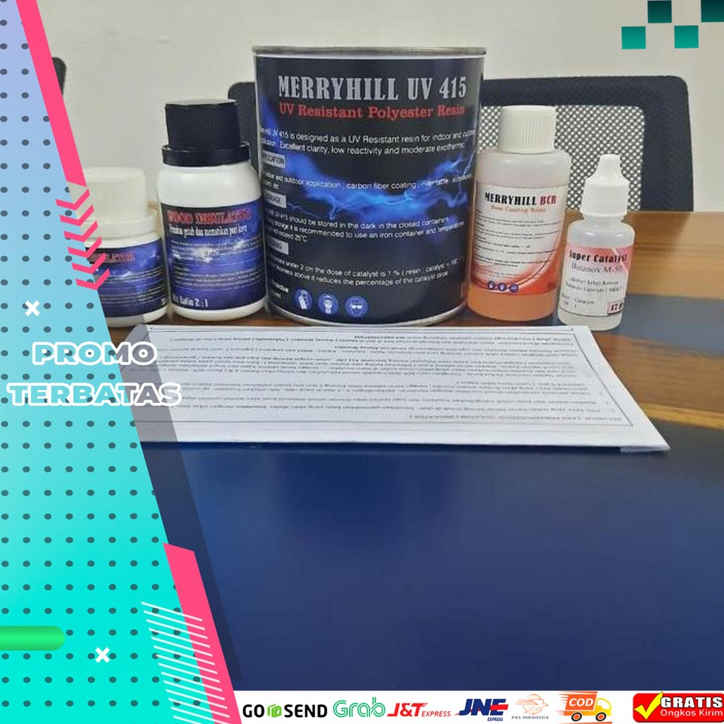 

DISKON RESIN MERRYHILL UV 415 1KG PLUS SUPER ISOLATOR UNTUK KE KAYU