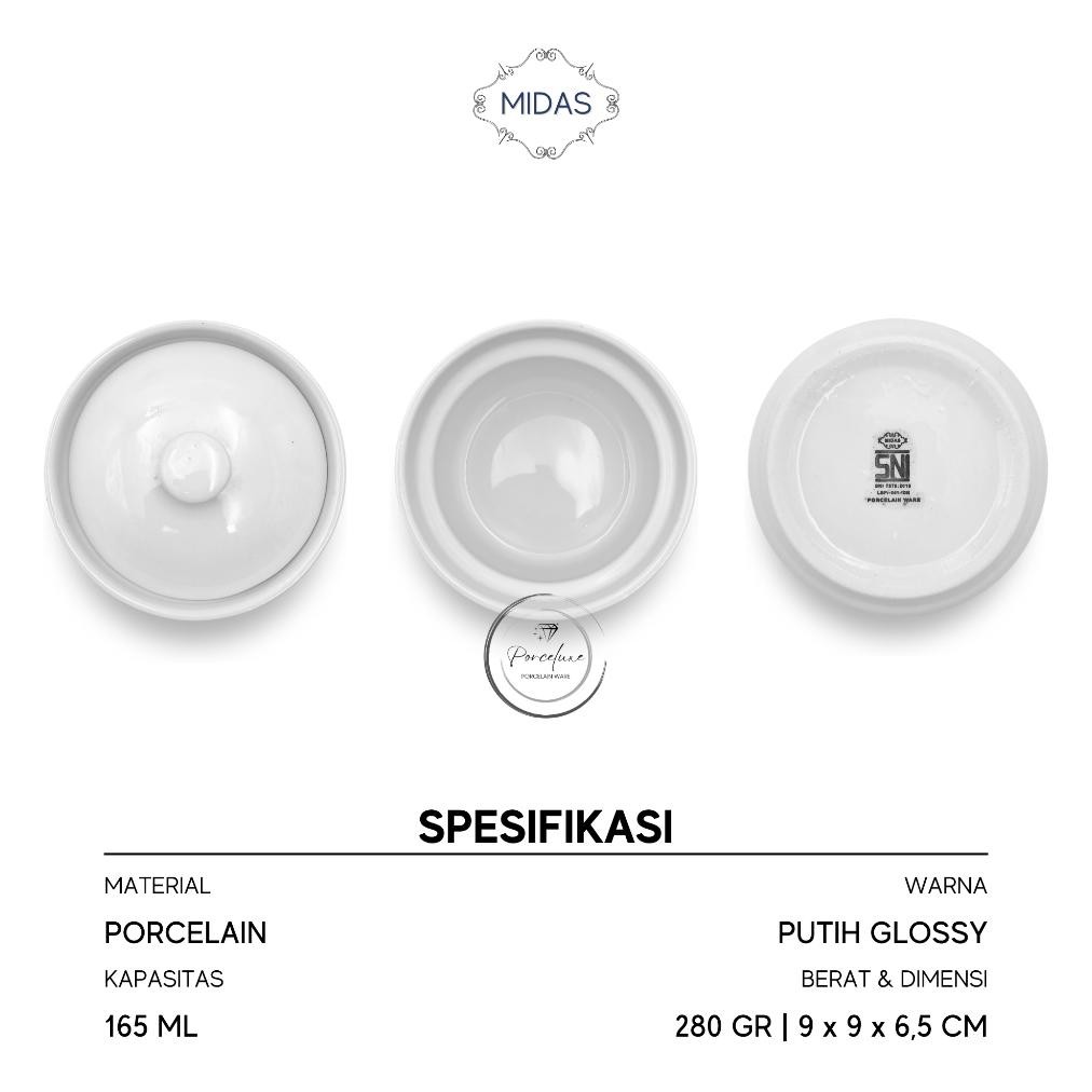 Mangkok Porselen Set Casserole + Tutup Bulat 9 cm Putih 200 ml Mangkuk Kukus Tim Obat Oven Microwave