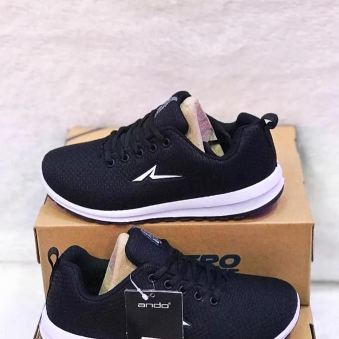 Sepatu Sneakers Ando Liam 33-43 Pria Dewasa - Hitam/Hitam Putih Casual Shoes Black Snekers (Best Qua