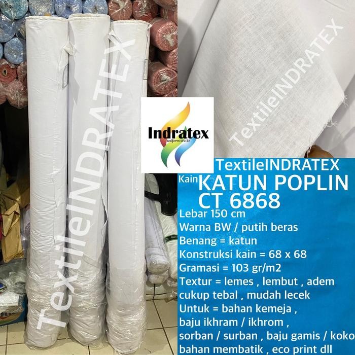 ( per 1 roll ) kain katun jepang POPLIN full cotton putih gulung Lebar 150 cm isi 90 meter bahan