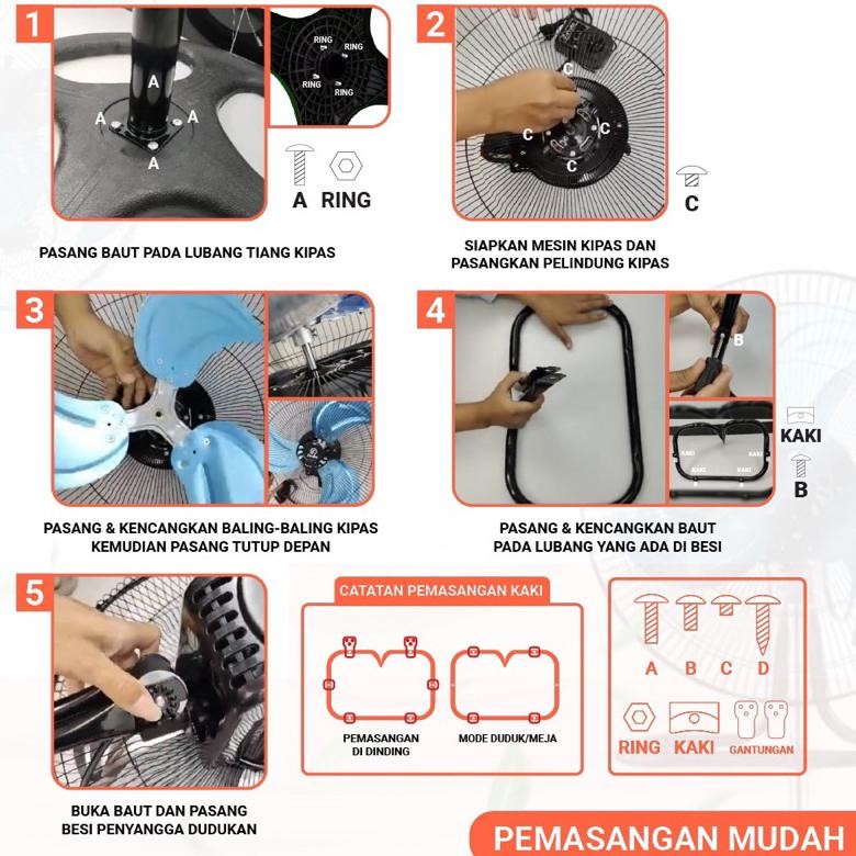 Kipas Angin Besi Tornado 3 In 1 Ukuran 18 Inch Dna D&A 18 Inch Bisa Di Meja Duduk Berdiri Tempel Di 