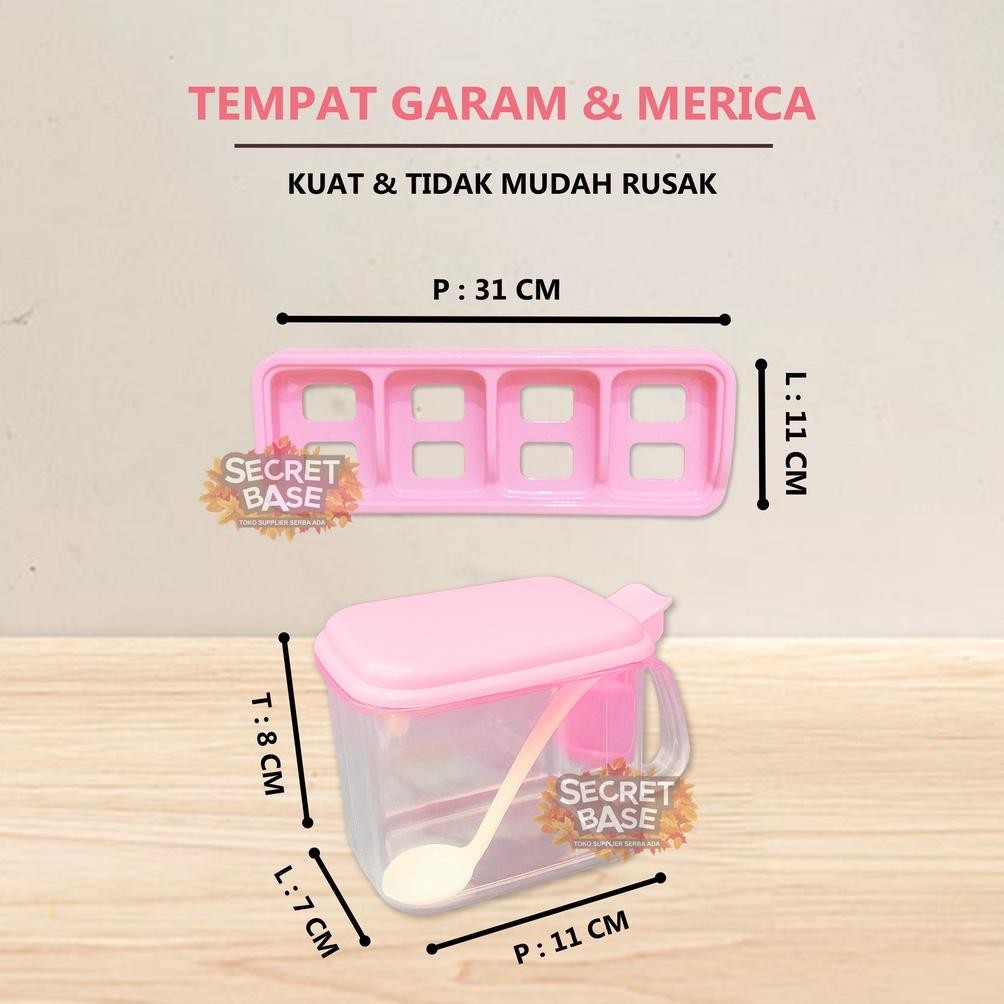 Tempat Bumbu Isi 4 + Sendok Dan Tatakan Golden Sunkist Wadah Bumbu Bubuk Dapur Set Toples Plastik Ga