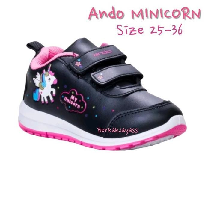 Sepatu Anak Perempuan Ando Minicorn V Hitam Fuchsia - Sneakers Ando Minicorn Size 25-36 Sepatu Sekol