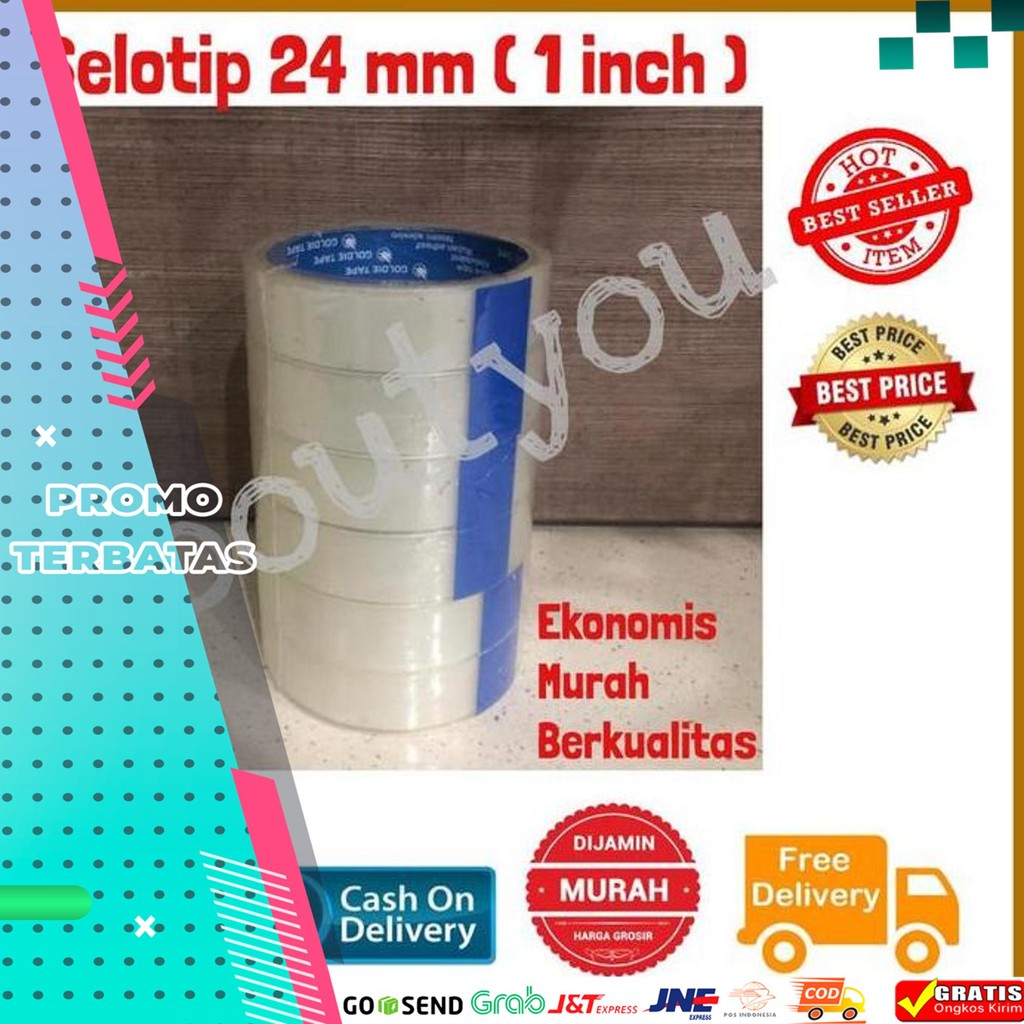 

1 SELOP ISI 6 ROLL SELOTIP 1 INCH / SOLATIP 24 MM / ISOLASI 24MM MURAH EKONOMIS LENGKET