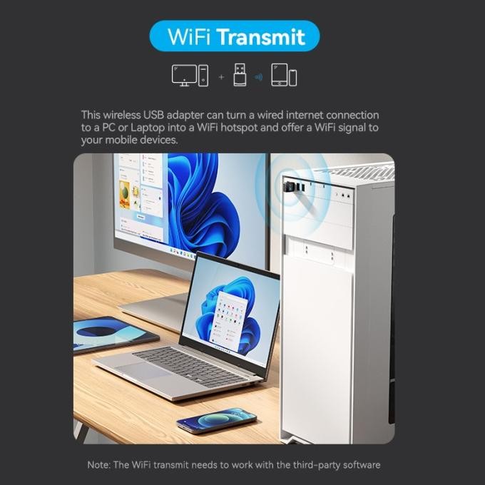 Vention Mini Usb Wifi Receiver Dongle Dual-Band 2.4Ghz|5.8Ghz - Kdsb0 New Stok