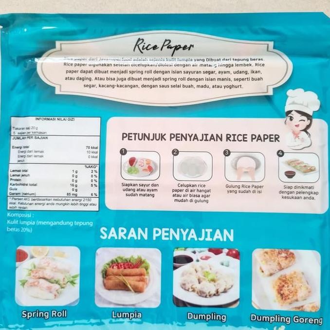 

JH8 Kulit Lumpia / Rice Paper Gluten Free / Vietnam spring roll - 20 lembar ( = 200g )
