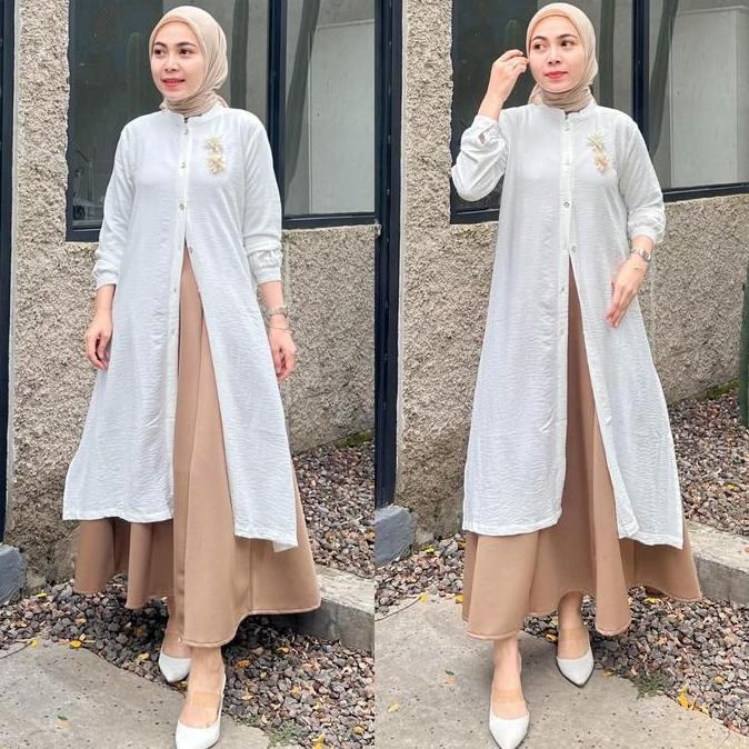 Alika Long Tunic | Tunik Rayon Crinkle | Panjang Polos Murahh | Muslim Airflow Wanita | Tunik Lebara