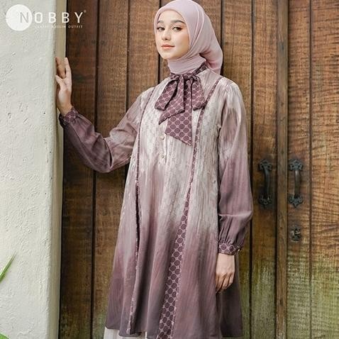 Nobby Atasan Tunik Muslim Wanita Terbaru Warna Pastel Wudhu Friendly Bahan Polly Stretch Sand Triani