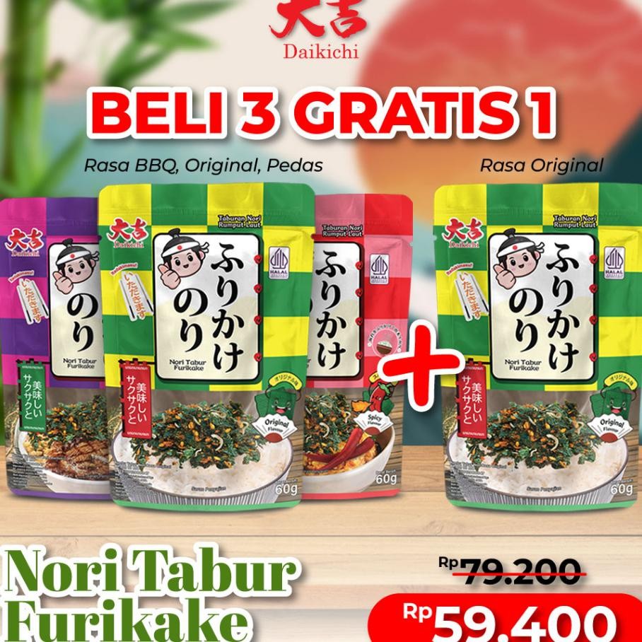 

Beli3Gratis1 N Tabur Furikake Rumput Laut Panggang 60G