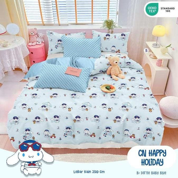 Sprei Katun Lokal Motif Cinnamoroll Esra Star Biru Pink Bantal Guling - cinamorol
