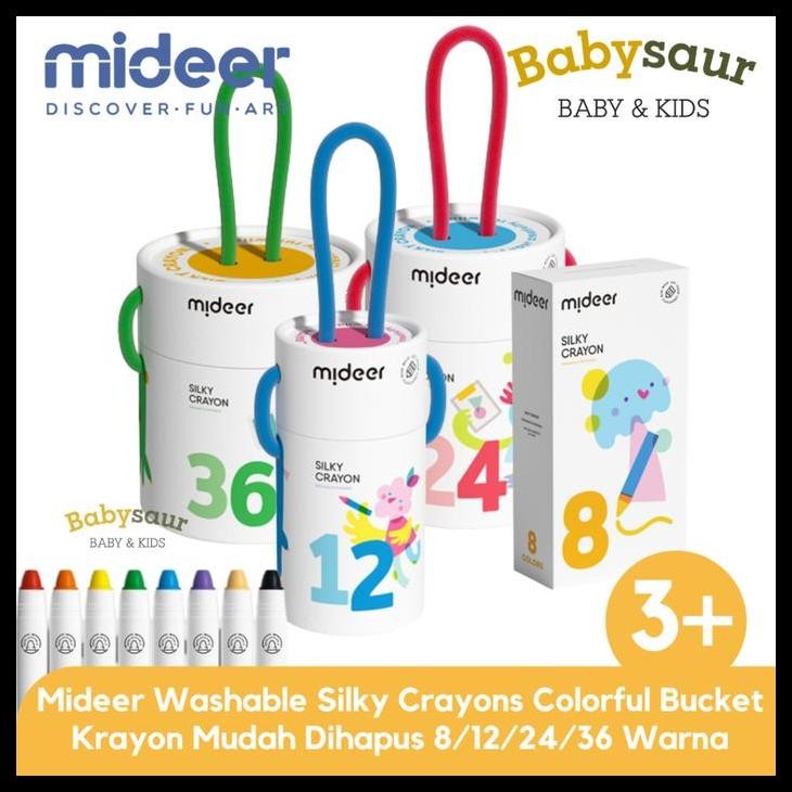 

Mideer Washable Silky Crayon 8 / 12 / 24 / 36 Warna Colorful Bucket Krayon Mewarnai Alat Warna Set Anak Wipe And Clean Best Seller